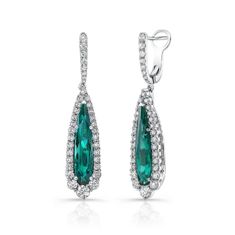 Women’s silver hoop earrings-Uneek Precious Collection Halo Pear Shaped Indicolite Tourmaline Dangle Earrings