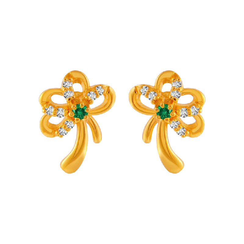 Women’s flower earrings-22KT Yellow Gold And American Diamond Stud Earrings For Women