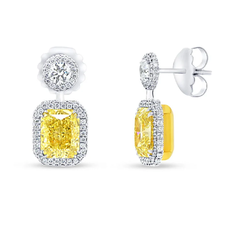 Women’s square earrings-Uneek Natureal Collection Halo Radiant Fancy Light Yellow Diamond Drop Earrings