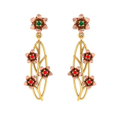 Women’s layered earrings-Oval-shaped Floral Crafted 22k Gold Dangler Stylish Earrings