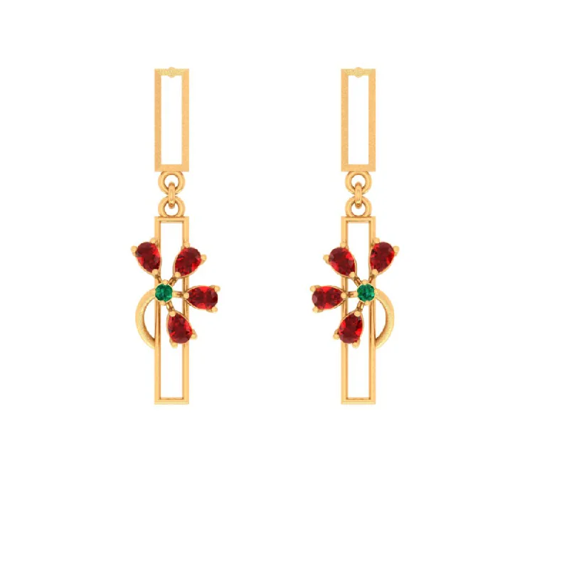 Women’s moonstone earrings-Red Petal Motif Gold Earrings