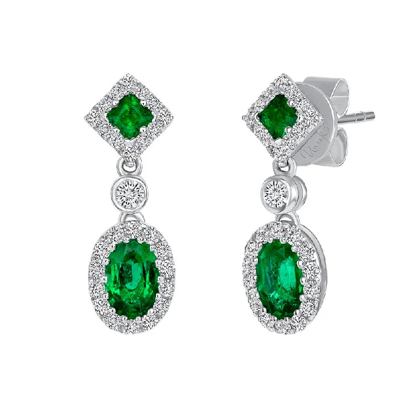 Women’s moonstone earrings-Uneek Precious Collection Halo Oval Shaped Emerald Dangle Earrings