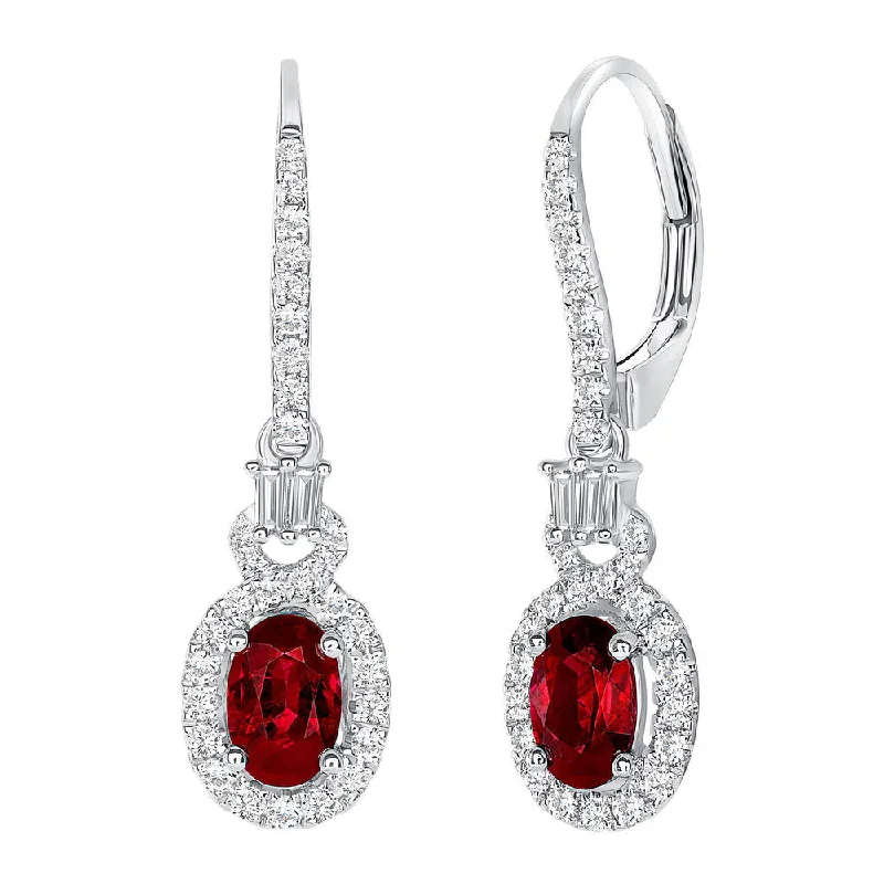 Women’s boho earrings-Uneek Precious Collection Halo Round Ruby Dangle Earrings