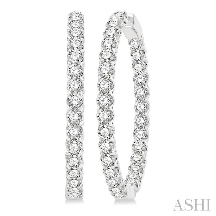 Women’s chandelier earrings-10 Ctw Inside-Out Round Cut Diamond 1 1/2 Inch Hoop Earrings in 14K White Gold