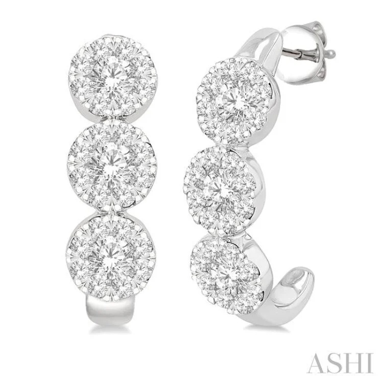 Women’s textured earrings-7/8 ctw Lovebright Round Cut Diamond Half Hoop Earring in 14K White Gold