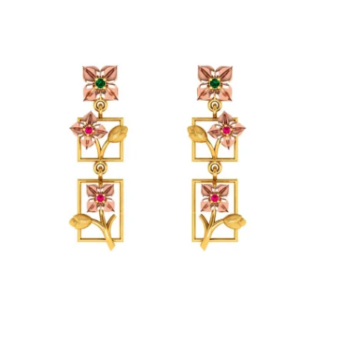 Women’s fashion crystal earrings-3 Tiered 14k Climber Gold Floral Earrings