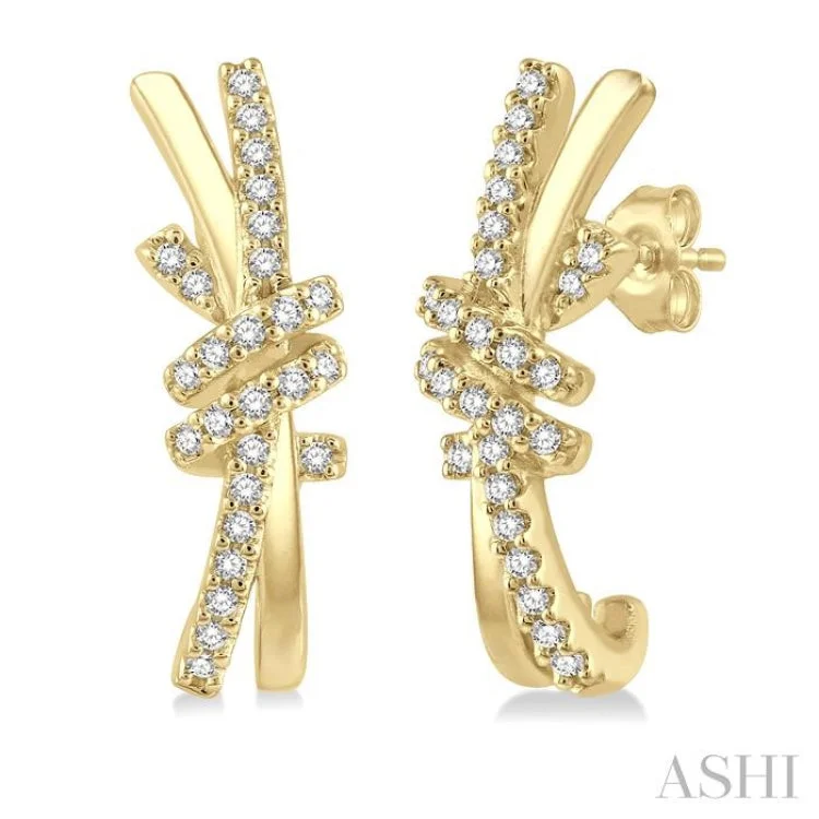 Women’s fashion earrings-1/5 Ctw Love Knot Round Cut Diamond Earring in 10K Yellow Gold