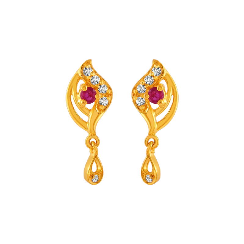 Women’s oversized earrings-22KT Yellow Gold And American Diamond Stud Earrings For Women