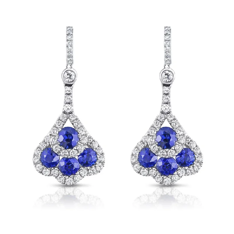 Women’s diamond drop earrings-Uneek Round Blue Sapphire and Diamond Chandelier-Style Drop Earrings