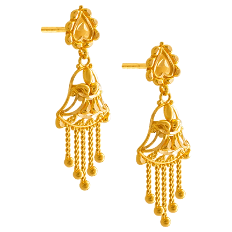 Women’s engraved earrings-22KT Yellow Gold Jhumki Earrings For Women