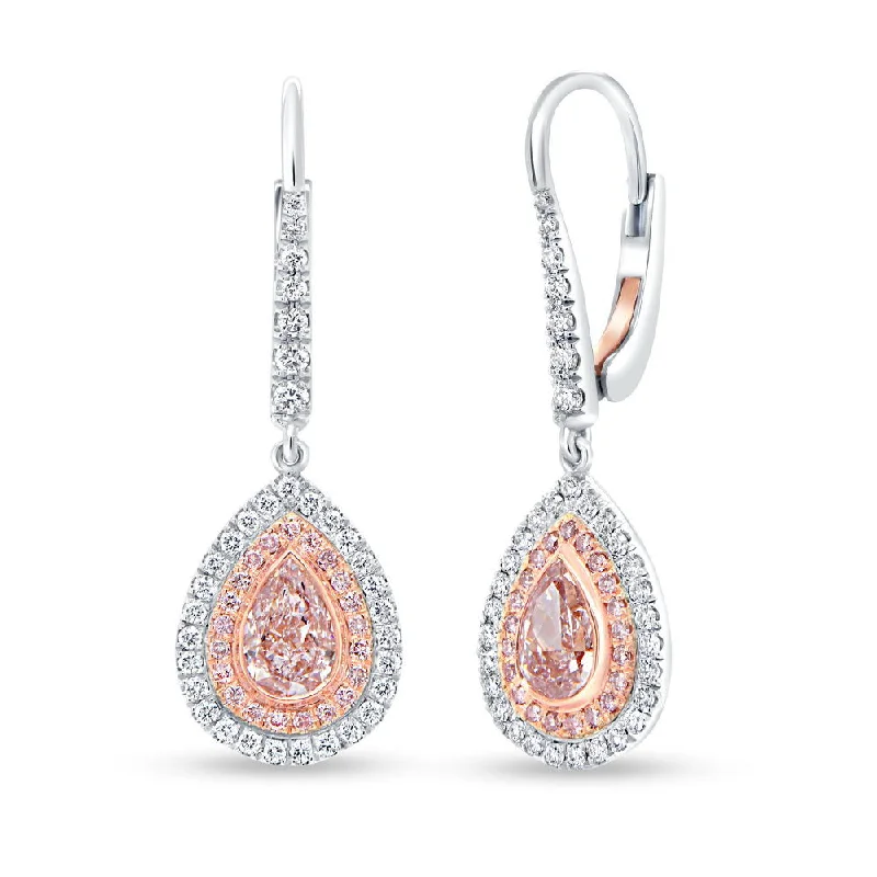 Women’s geometric earrings-Uneek Natureal Collection Halo Pear Shaped Pink Diamond Drop Earrings