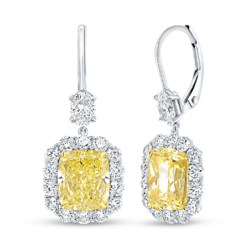 Women’s chic earrings-Uneek Natureal Collection Halo Cushion Cut Fancy Yellow Diamond Dangle Earrings