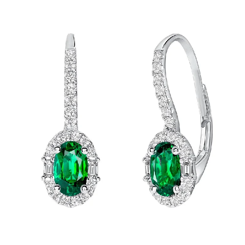 Women’s chic earrings-Uneek Precious Collection Halo Oval Shaped Emerald Drop Earrings