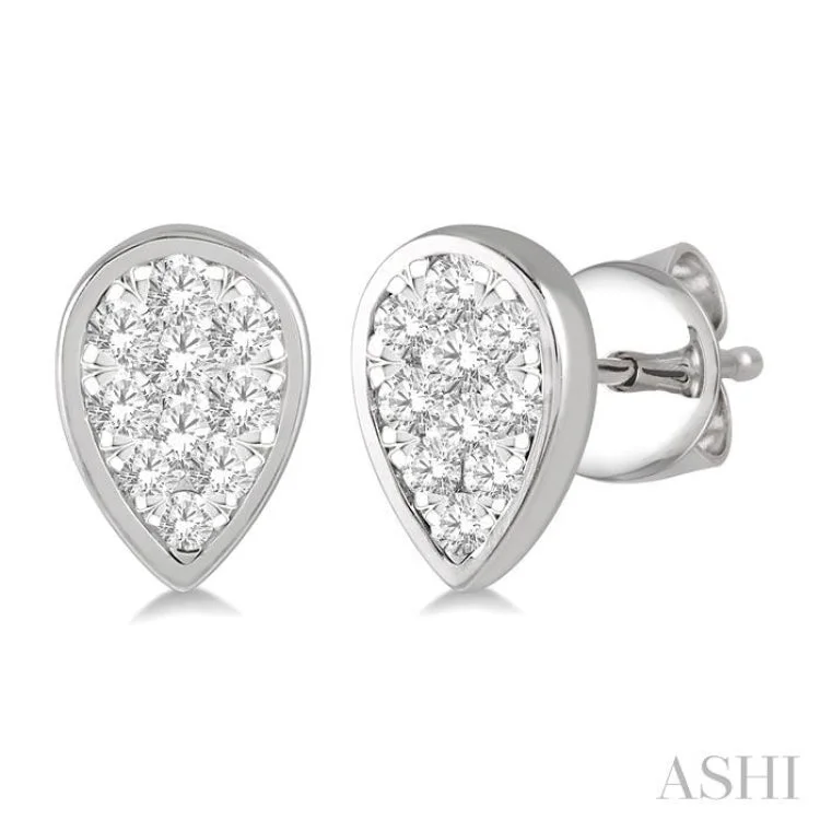 Women’s drop earrings-1/2 ctw Pear Shape Lovebright Round Cut Diamond Bezel Stud Earring in 14K White Gold