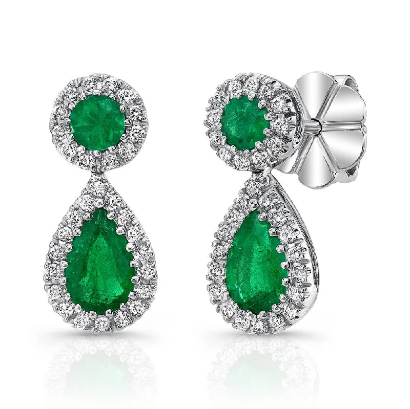 Women’s geometric gold earrings-Uneek Precious Collection Halo Pear Shaped Emerald Dangle Earrings