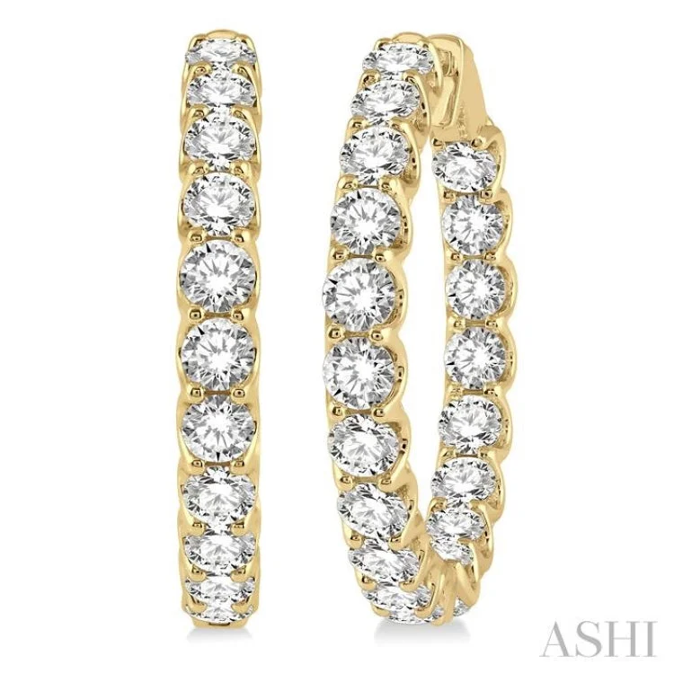 Women’s statement earrings-10 Ctw Inside-Out Round Cut Diamond Hoop Earrings in 14K Yellow Gold