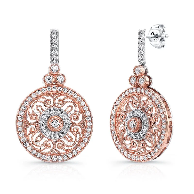 Women’s teardrop earrings-Uneek Vintage-Inspired Round Filigree Diamond Dangle Earrings