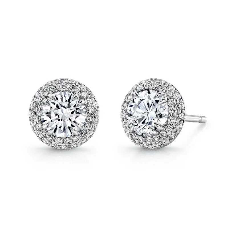 Women’s round earrings-Uneek Signature Collection Double-Halo Round Stud Earrings