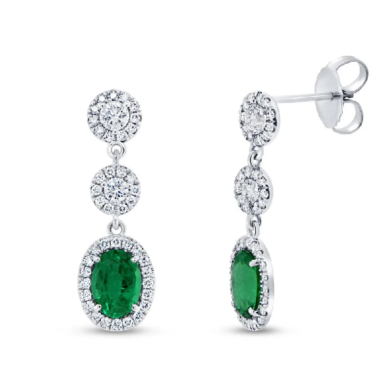 Women’s moonstone earrings-Uneek Precious Collection Halo Oval Shaped Emerald Dangle Earrings