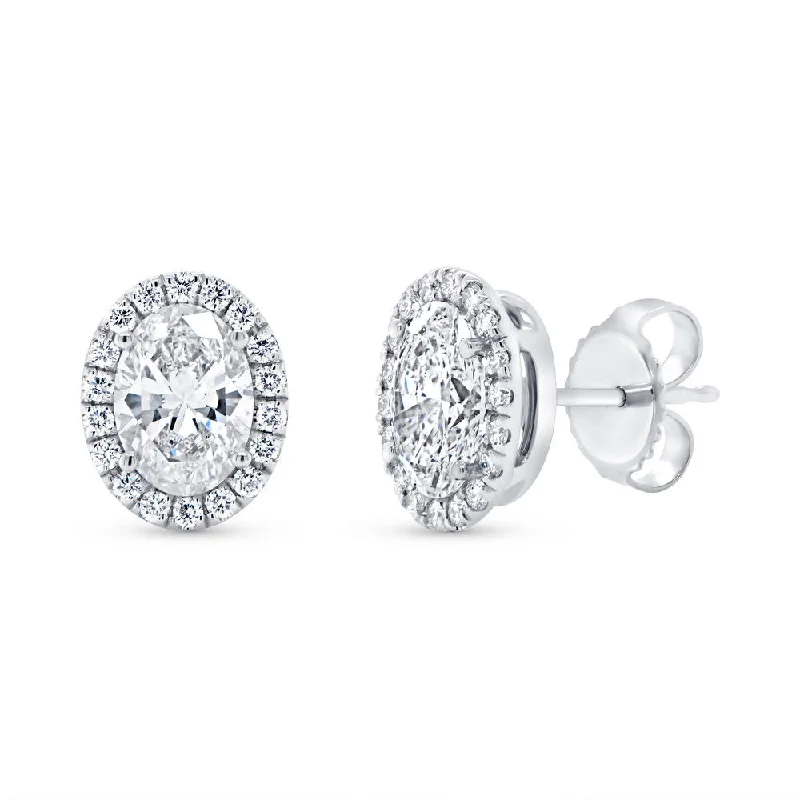 Women’s oversized earrings-Uneek Signature Collection Halo Oval Shaped Diamond Drop Earrings