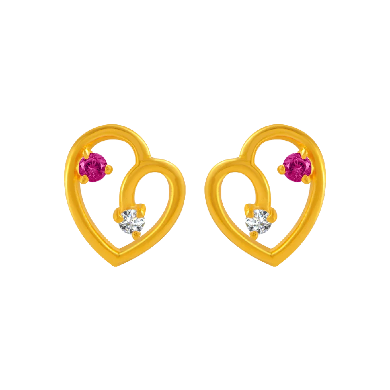 Women’s layered earrings-22KT Yellow Gold And American Diamond Stud Earrings For Women