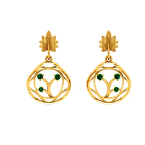 Women’s trendy drop earrings-Elegant Green Stone Studded Teardrop Shaped 14k Gold Earrings