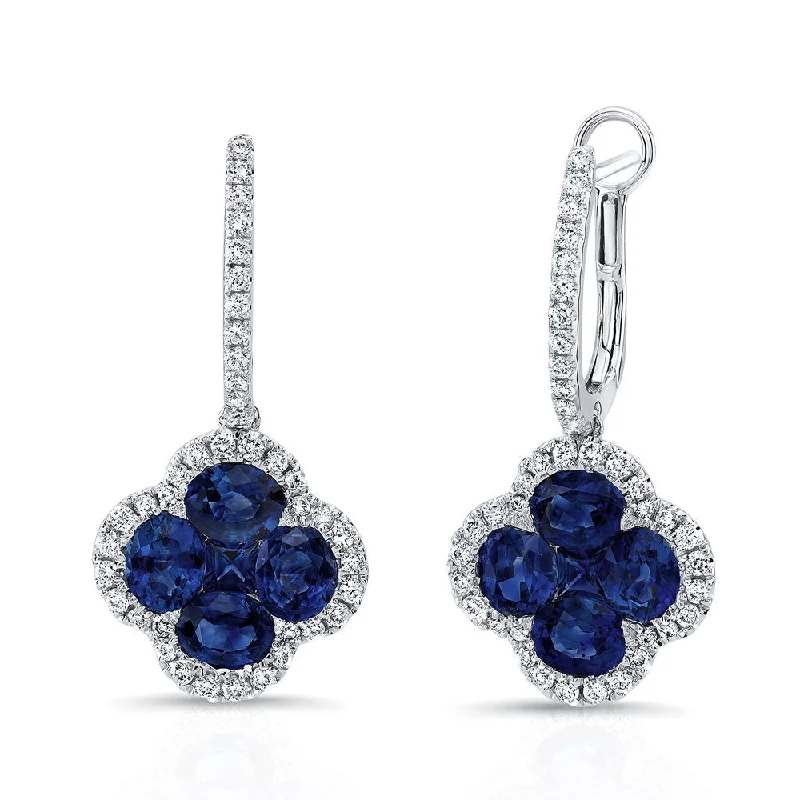 Women’s dangling gemstone earrings-Uneek Precious Collection Floral Oval Shaped Blue Sapphire Dangle Earrings