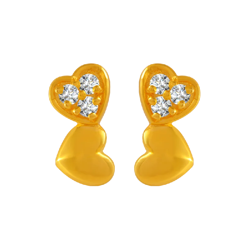 Women’s gold stud earrings-22KT Yellow Gold And American Diamond Stud Earrings For Women