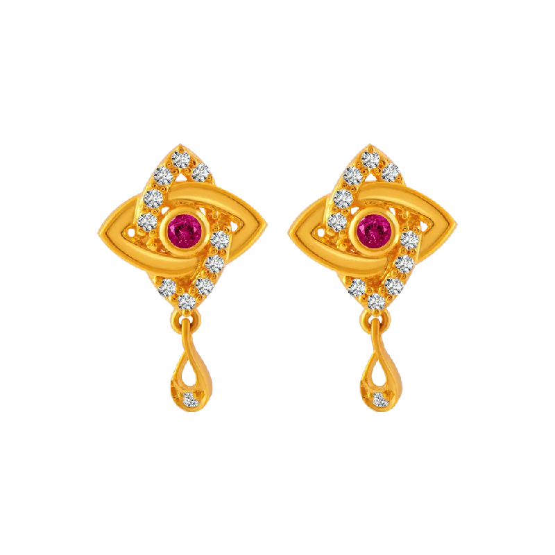 Women’s contemporary earrings-22KT Yellow Gold And American Diamond Stud Earrings For Women