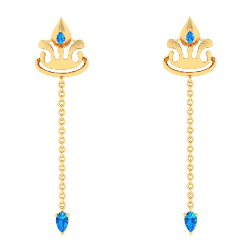 Women’s emerald earrings-Gold Earrings With Crown Shape & Blue Gems From Goldlites Collection