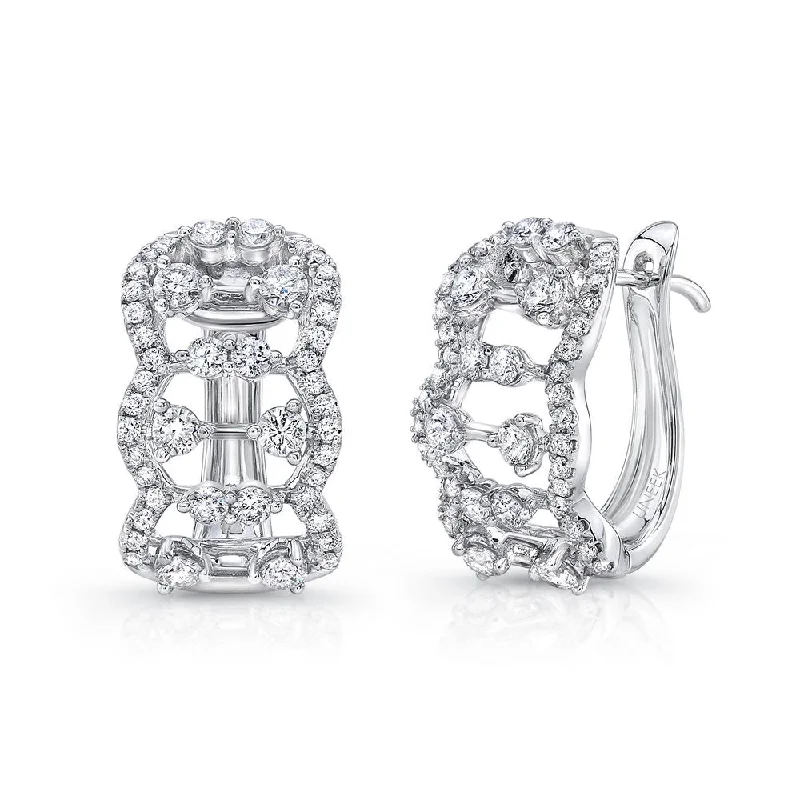 Women’s silver earrings-Uneek Coralline Open Lace Diamond Huggie Hoop Earrings