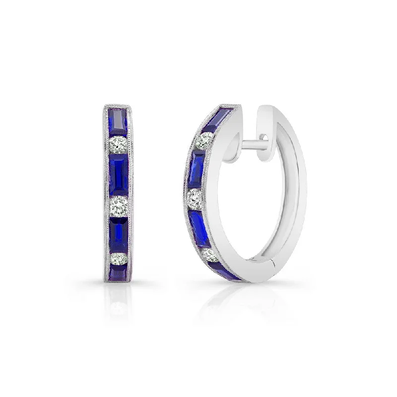 Women’s vintage earrings-Uneek Precious Collection Princess Cut Blue Sapphire Huggie Earrings