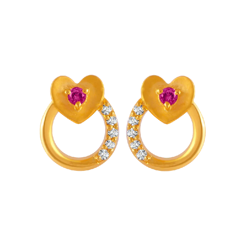 Women’s statement gold earrings-22KT Yellow Gold And American Diamond Stud Earrings For Women