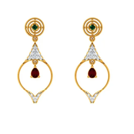 Women’s chic earrings-Diamond Studded Drop Dangler With Marvellous Red Stone In 22k Gold Earrings