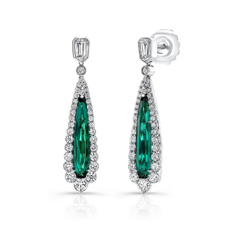 Women’s crystal stud earrings-Uneek Precious Collection Halo Pear Shaped Indicolite Tourmaline Dangle Earrings