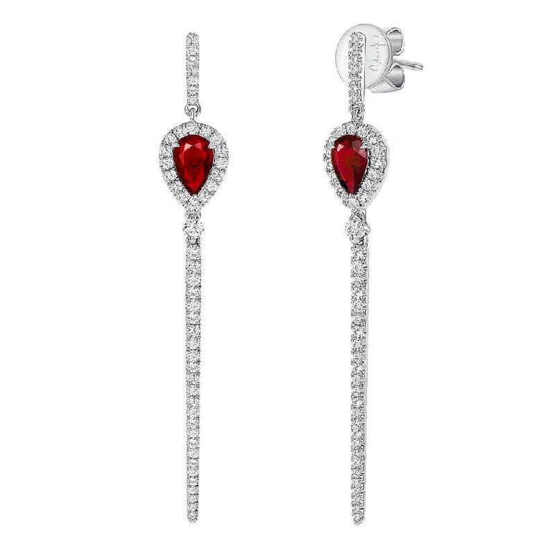 Women’s teardrop earrings-Uneek Precious Collection Round Ruby Dangle Earrings