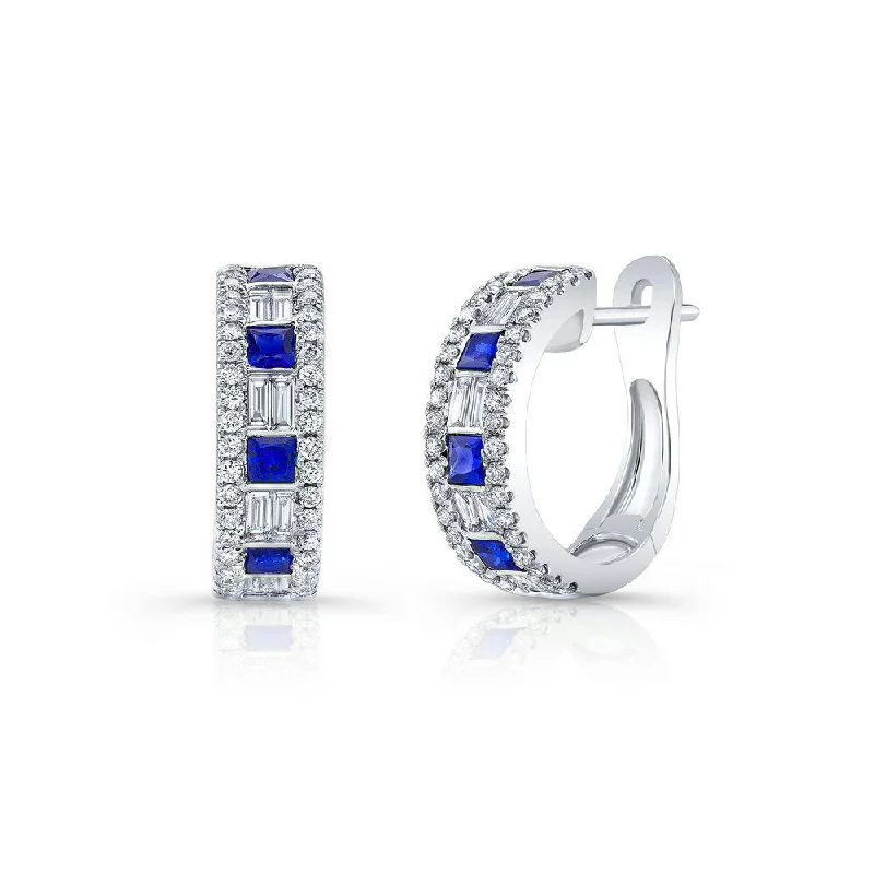 Women’s emerald earrings-Uneek Precious Collection Round Blue Sapphire Huggie Earrings