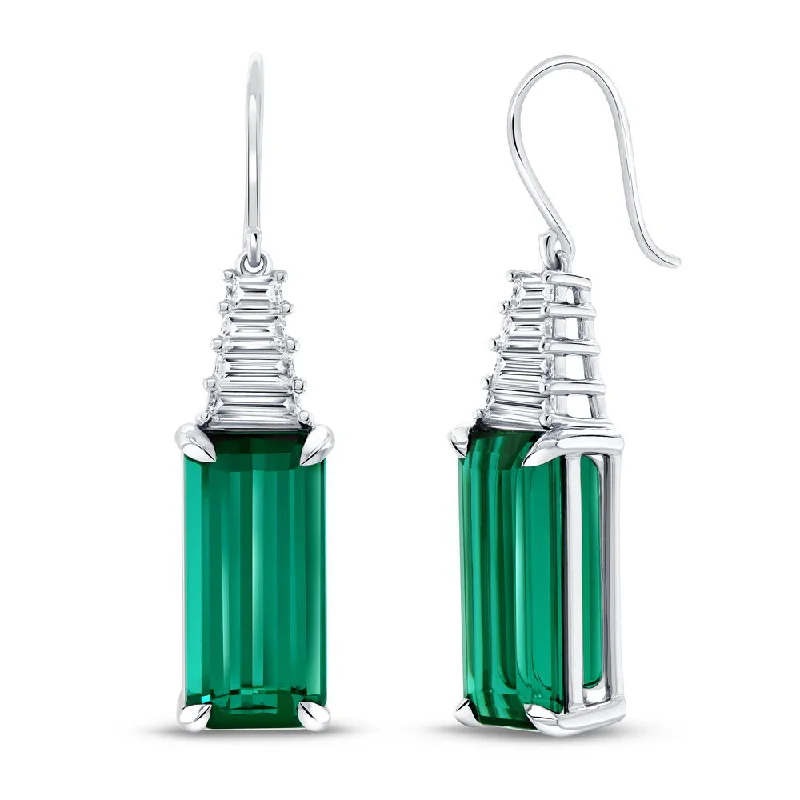 Women’s fun earrings-Uneek Precious Collection Emerald Cut Green Tourmaline Dangle Earrings