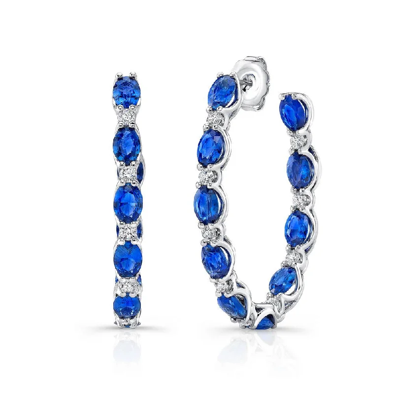 Women’s big hoop earrings-Uneek Precious Collection Oval Shaped Blue Sapphire Hoop Earrings