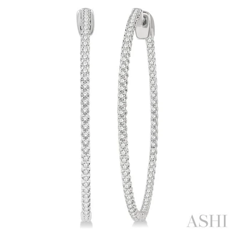 Women’s affordable earrings-1 Ctw Inside-Out Round Cut Diamond 1 1/2 Inch Hoop Earrings in 14K White Gold