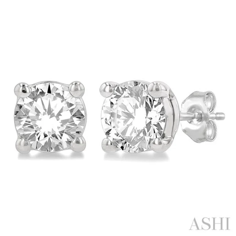 Women’s chic earrings-1/2 Ctw Round Cut Diamond Stud Earring in 14K White Gold