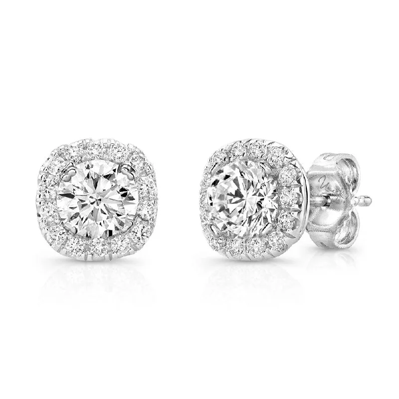 Women’s hoop earrings-Uneek Round Diamond Stud Earrings with Cushion-Shaped Halos