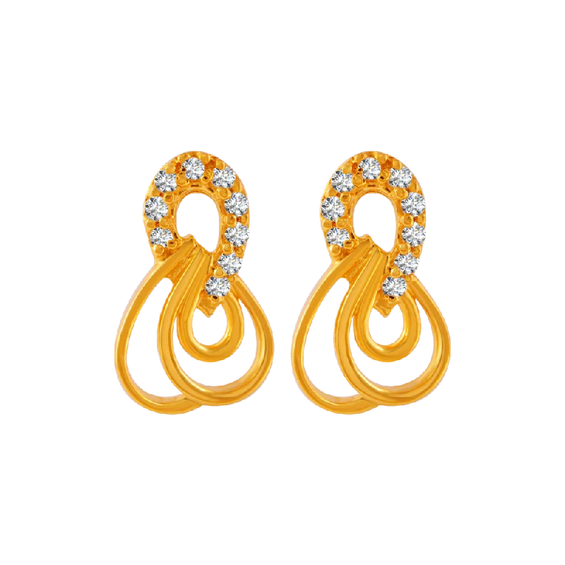 Women’s textured earrings-22KT Yellow Gold And American Diamond Stud Earrings For Women