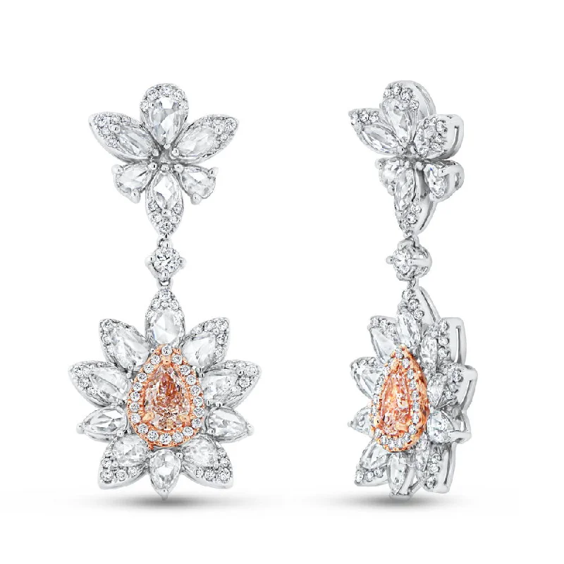 Women’s crystal hoop earrings-Uneek Natureal Collection Pear Shaped Pink Diamond Dangle Earrings