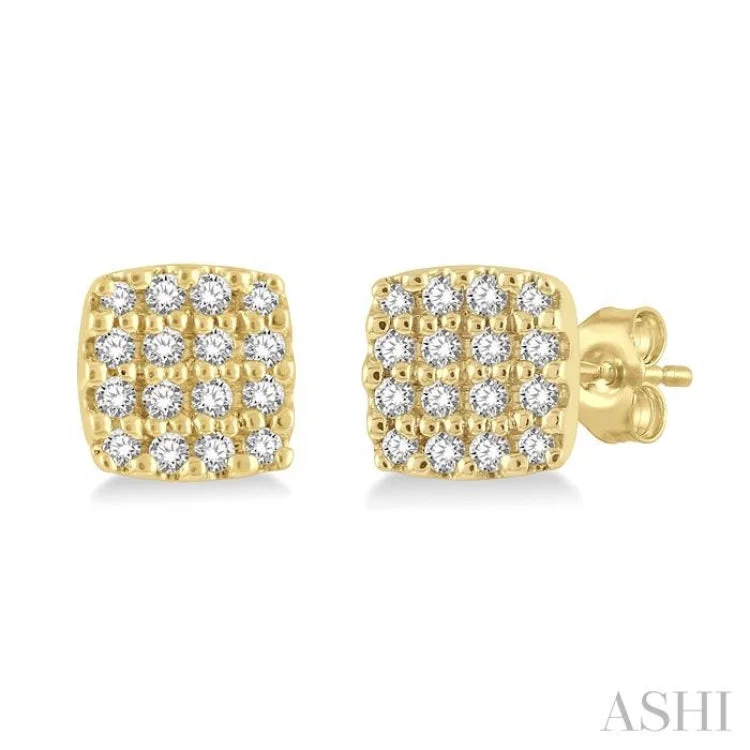 Women’s crystal stud earrings-1/8 Ctw Cushion Shape Round Cut Diamond Petite Fashion Earring in 10K Yellow Gold