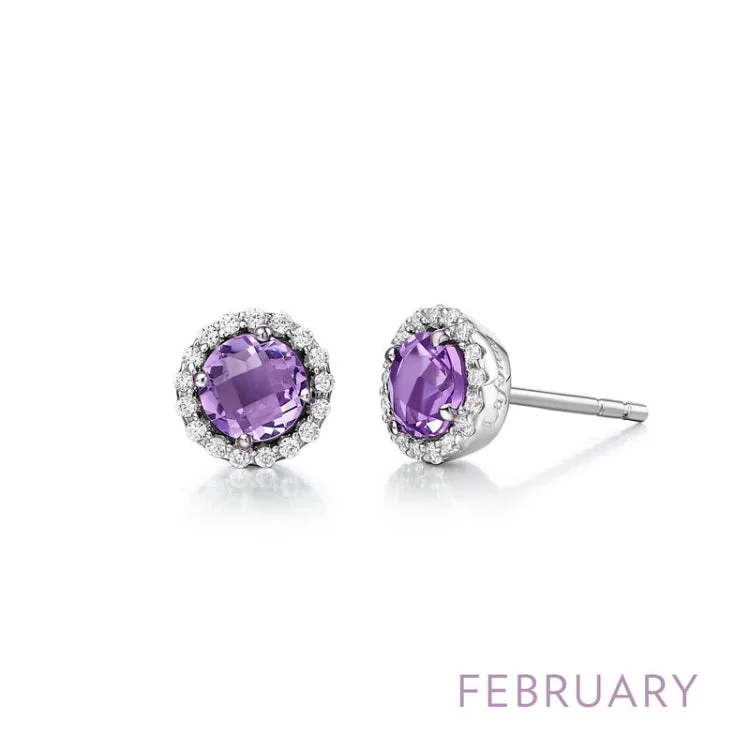 Women’s hoop drop earrings-February Birthstone Earrings