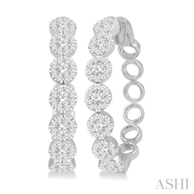 Women’s adjustable earrings-1 1/2 ctw Lovebright Round Cut Diamond Hoop Earrings in 14K White Gold