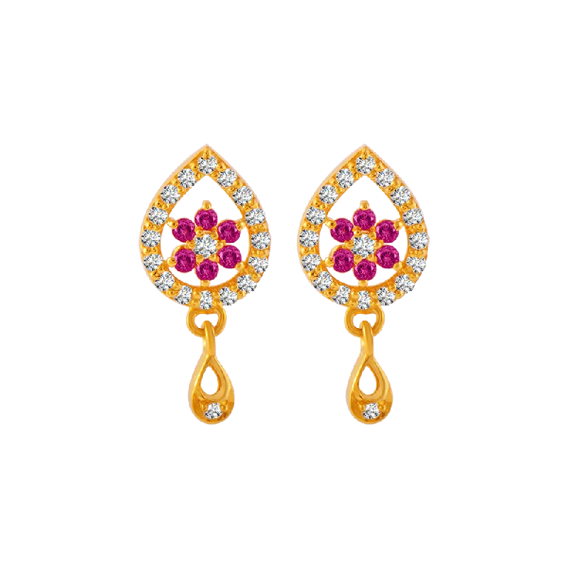 Women’s crystal earrings-22KT Yellow Gold And American Diamond Stud Earrings For Women