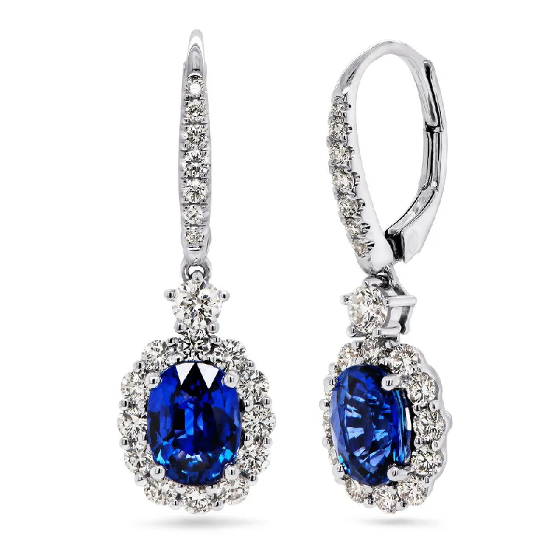 Women’s adjustable earrings-Uneek Precious Collection Halo Oval Shaped Blue Sapphire Dangle Earrings