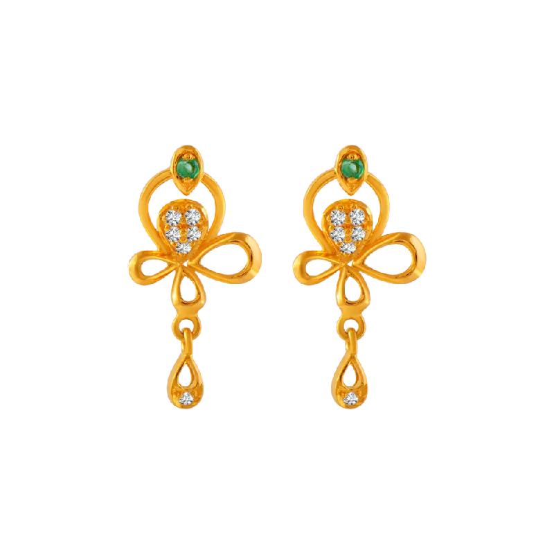 Women’s hoop earrings-22KT Yellow Gold And American Diamond Stud Earrings For Women